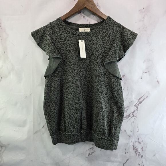Anthropologie Shirt Womens Medium Sweatshirt Leopard Cheetah Ruffle Crew Tla - Picture 1 of 11